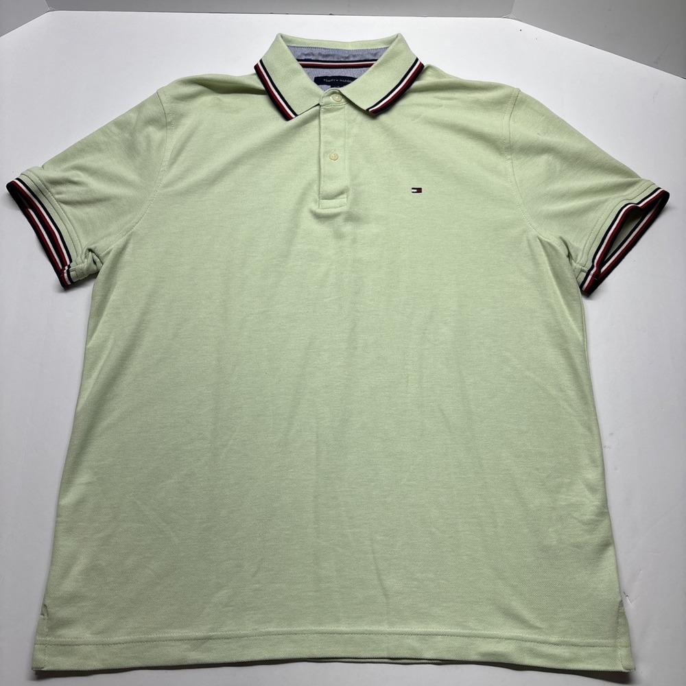 Tommy Hilfiger Mens Polo Shirt Large Custom Fit‎ Green L 100% Cotton
